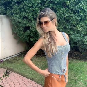 ‘Caution to the wind’ black and white striped tank with tie